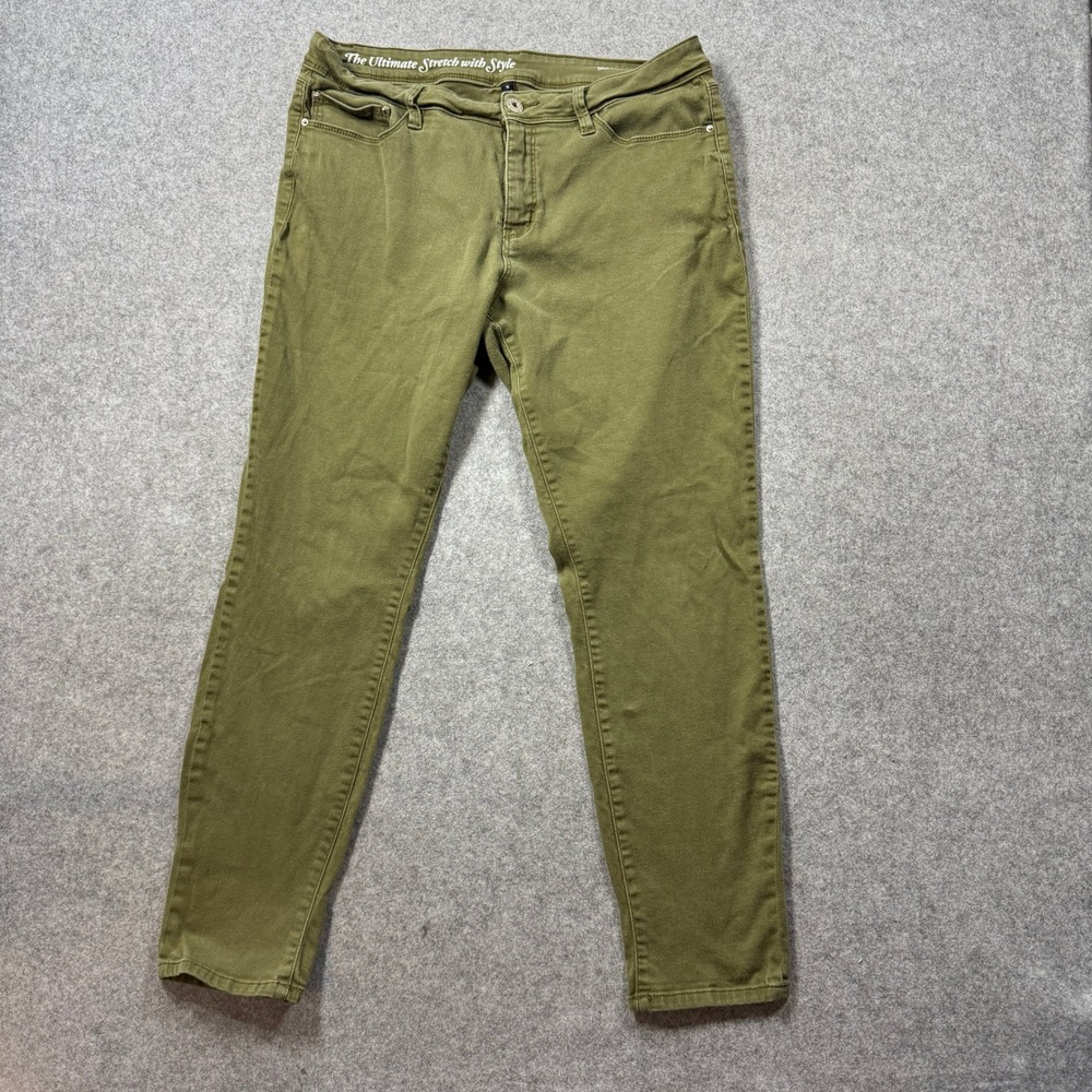Signature Studio Women Ultimate Stretch Skinny Pants 16 Olive Green Cotton Blend